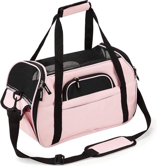 Comparer les prix de Sac de transport en maille respirante avec tapis conforme aux normes des compagnies aériennes Tissu Oxford rose M- 43x23x29 cm