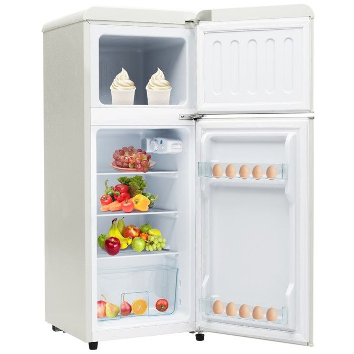 Réfrigérateur Classique Rétro Frigo Congélateur 92L (28L Congélo) 1055x41cm - Classe A - 116kWh/an - Portes Balconnets -Verre &