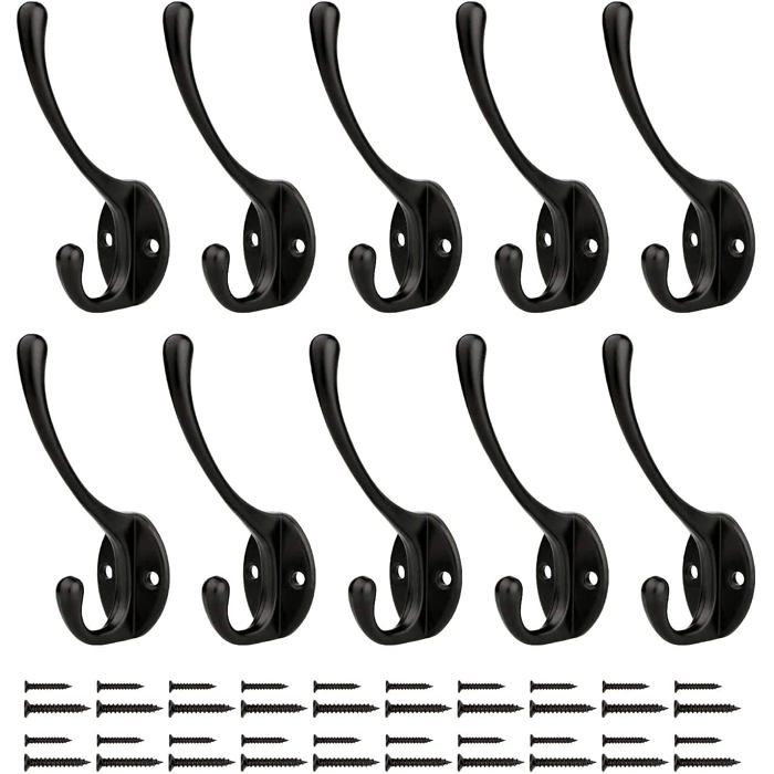 Patère Porte Manteau Mural Crochets Chapeau Crochets Muraux Robustes Avec Vis En Métal(Noir 10 Pcs)