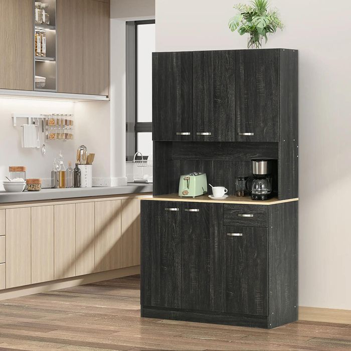 Buffet Cuisine Contemporain multi-rangements 6 portes 1 tiroir + grand plateau Buffet Cuisine Contemporain multi-rangements 6 portes 1 tiroir + grand plateau