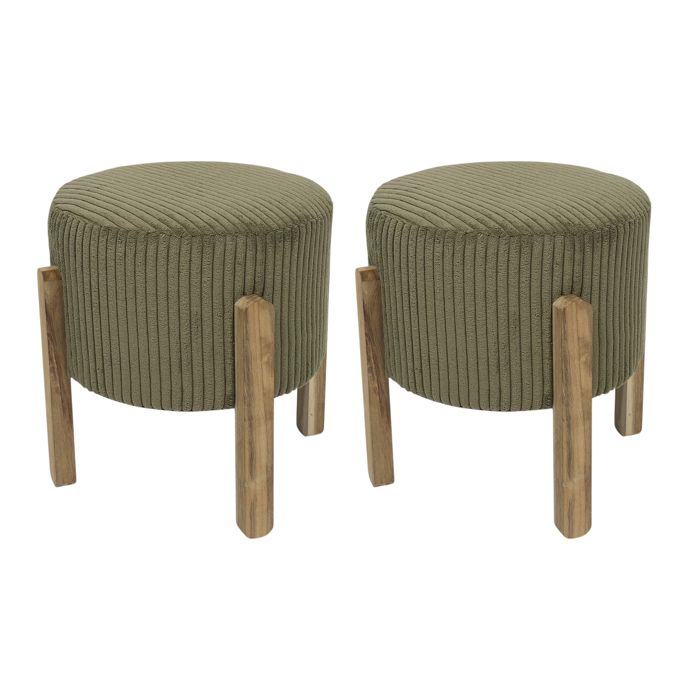 Lot de 2 Tabourets - HOME DECO FACTORY - Scott - Côtelés - Empilables - Verts