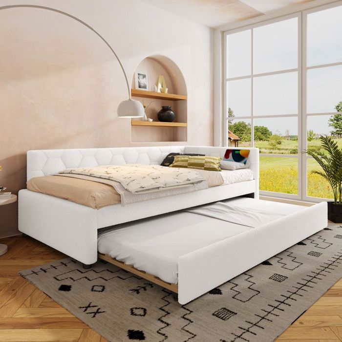 Canapé-lit multifonctionnel 90x200cm - Méridienne sommier lattes lampe ports USB/Type-C tissu polaire - sans Matelas Canapé-lit multifonctionnel 90x200cm - Méridienne sommier lattes lampe ports USB/Type-C tissu polaire - sans Matelas