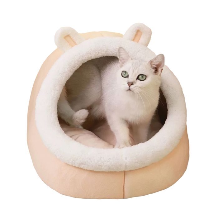 panier pour chat avec oreilles maison confortable en coton lavable rose 28 cm niche quatre saisons pour chats d intérieur Label