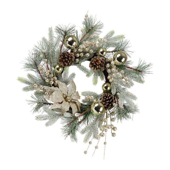 Couronne De Noël Artificielle Lumineuse 60 Cm 50 LED Avec Décoration