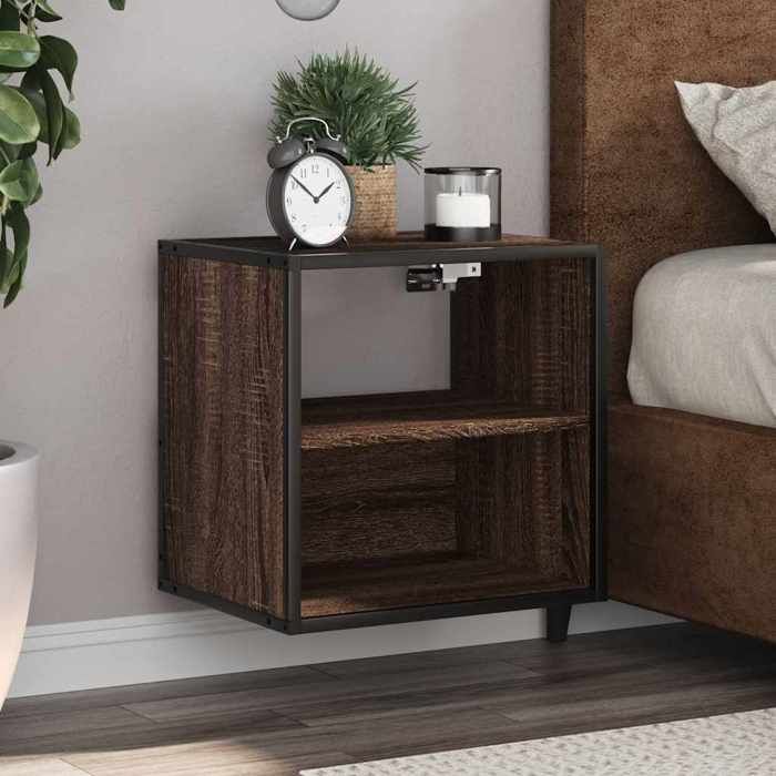 Table de chevet murale - vidaXL - Chêne marron - 40x31x39 5 cm - Bois dingénierie et métal - Capacité 60 kg