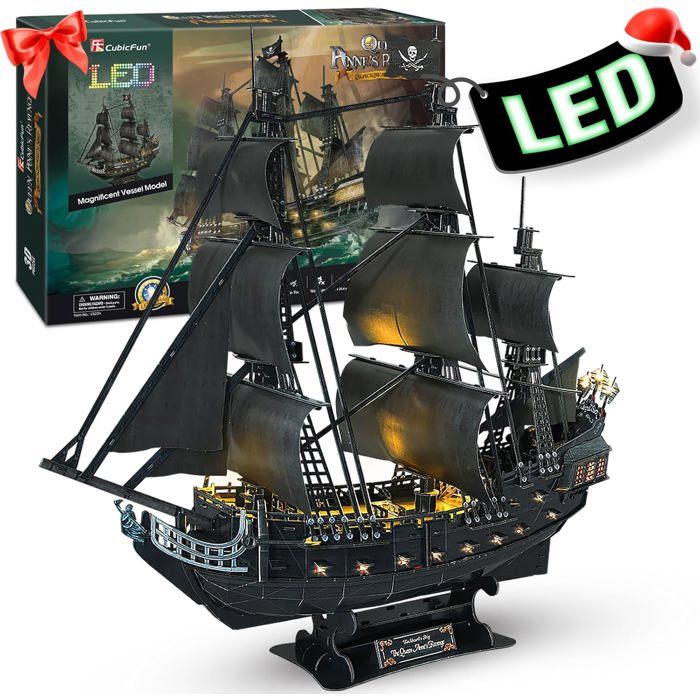 CubicFun Puzzle 3D LED 68 CM Black Pearl - Maquette Queen Annes Revenge 340 Pièces