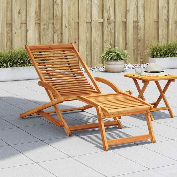 SALE 2026 Chaise longue terrasse Brun - Chaise de terrasse avec repose-pied Bois dacacia solide PRO995723904