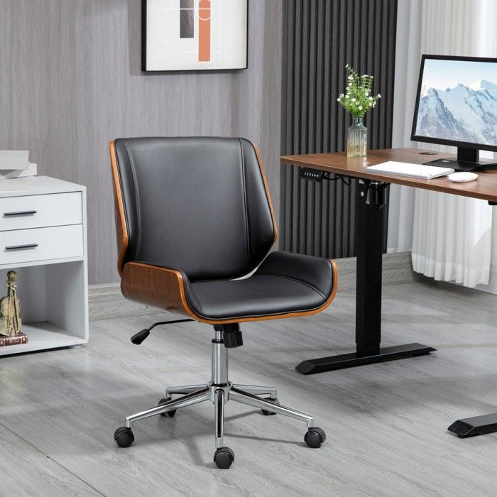 Chaise Bureau Rétro en Bois Réglable Hauteur et Pivotante avec Inclinaison - Noir - 53x60x86-96cm Chaise Bureau Rétro en Bois Réglable Hauteur et Pivotante avec Inclinaison - Noir - 53x60x86-96cm
