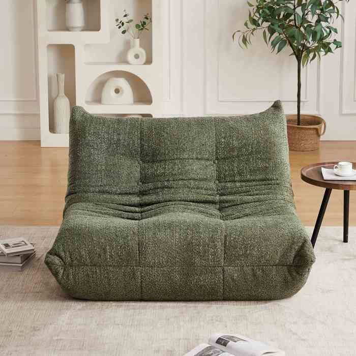 Canapé 2 Places en Chenille - Fauteuil Lounge au Sol avec Mousse à Mémoire (Vert)