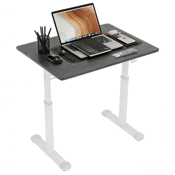 Bureau Réglable en Hauteur Manivelle - BELLEMAVE - Bureau Assis Debout Adapté aux Enfants et Adultes - 80x60x60-90 cm - Gris
