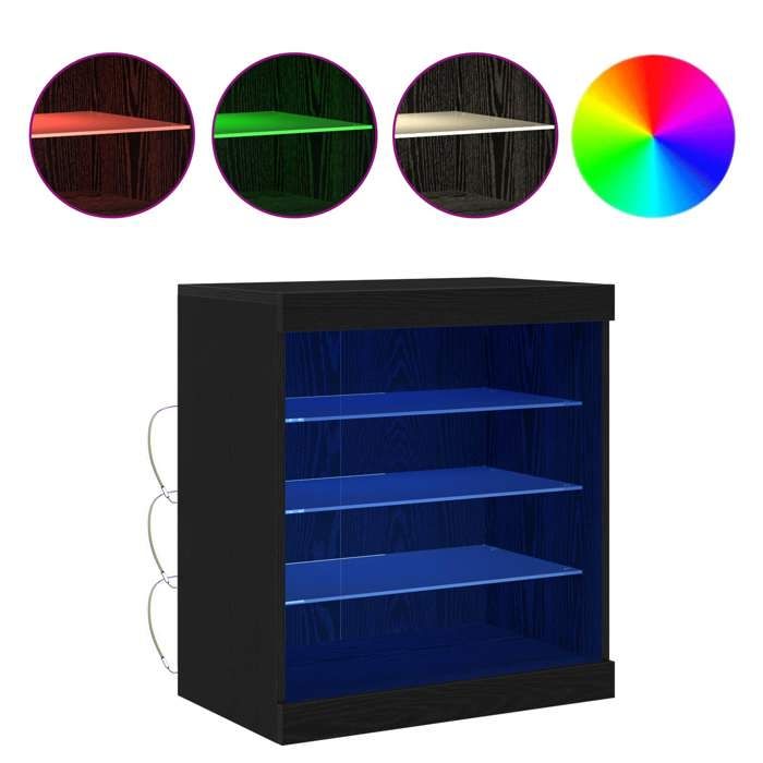 SOLDE DHIVER®Buffet Bahut KENNETH - LED - Meuble de rangement Chêne noir 605x37x67cm - Bois dingénierie - 292938