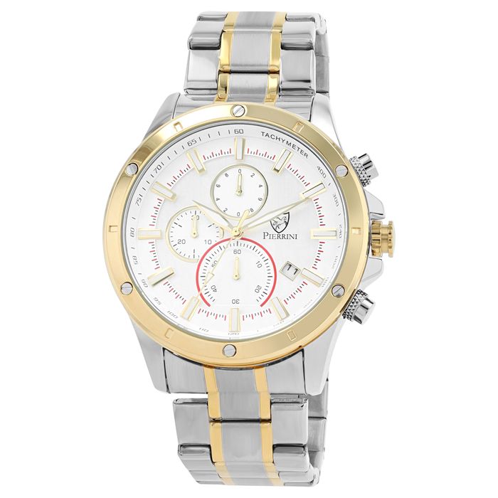 Montre bracelet homme - Pierrini - Boîtier 46 mm - Chronographe - Bracelet acier bicolore
