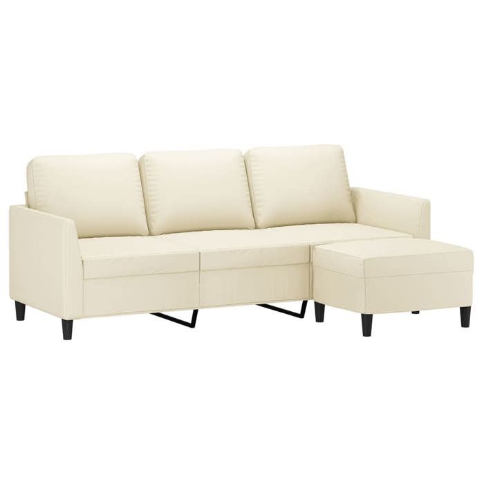 SHELL© SOFA-Canapé salon - 3 places - (par siège) : 110 kg - repose-pieds - Crème 180 cm Similicuir C4433