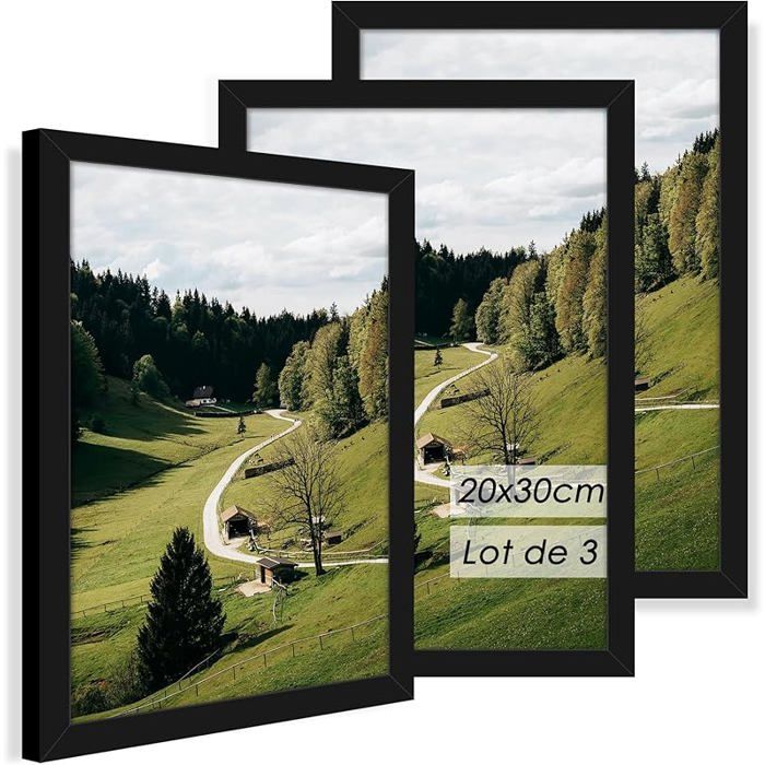 Lot de 3 Cadres Photo 20 x 30 Noir en Bois d& 39 ingénierie et Acrylique pour Photos Affiches et Puzzles 20 BAGUETTE DENCADREMENT
