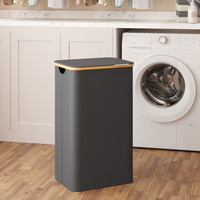 Panier à linge avec couvercle 90 L doublure en maille amovible pliable 42 x 32 x 705 cm noir