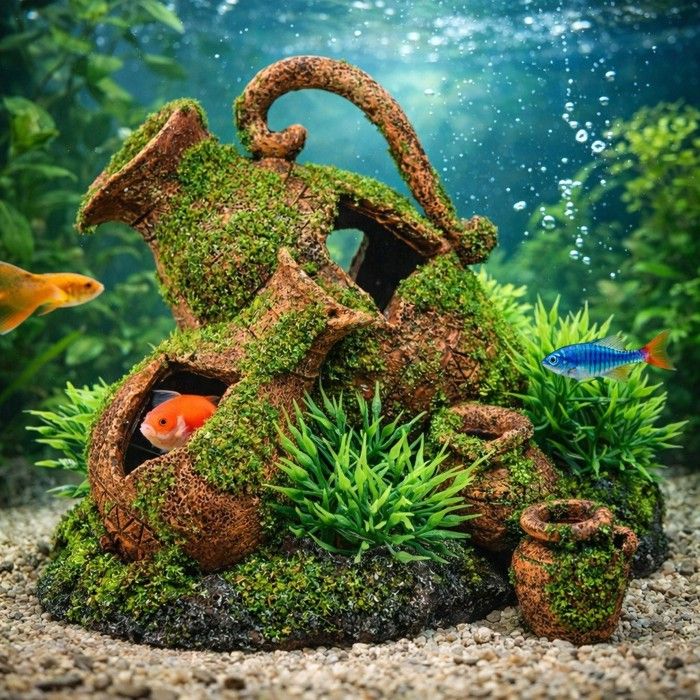 Décoration aquarium amphore cachette poissons décor naturel 13 cm