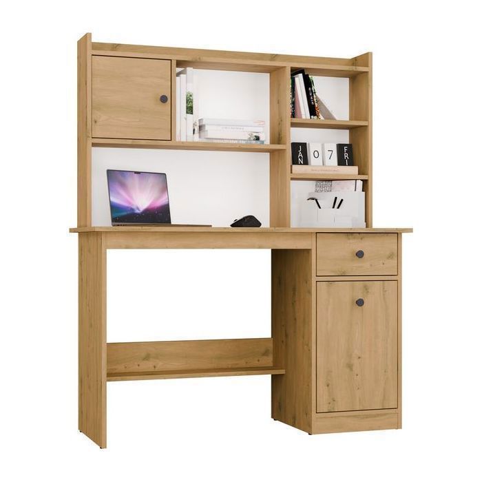 Bureau CHESTER avec rehausse chêne Artisan 1 tiroir meuble de rangement étagère pour chambre