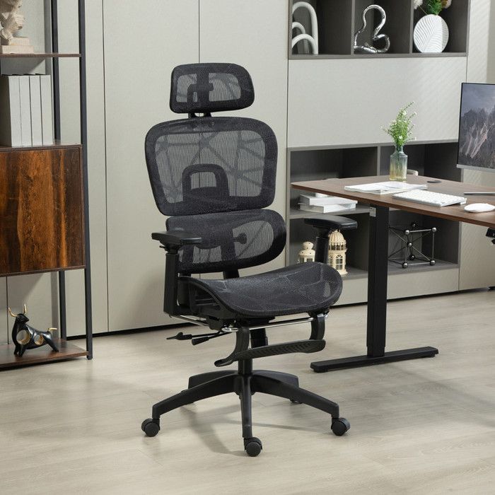 Fauteuil de bureau ergonomique avec accoudoirs appui-tête soutien lombaire hauteur réglable pivotant en maille