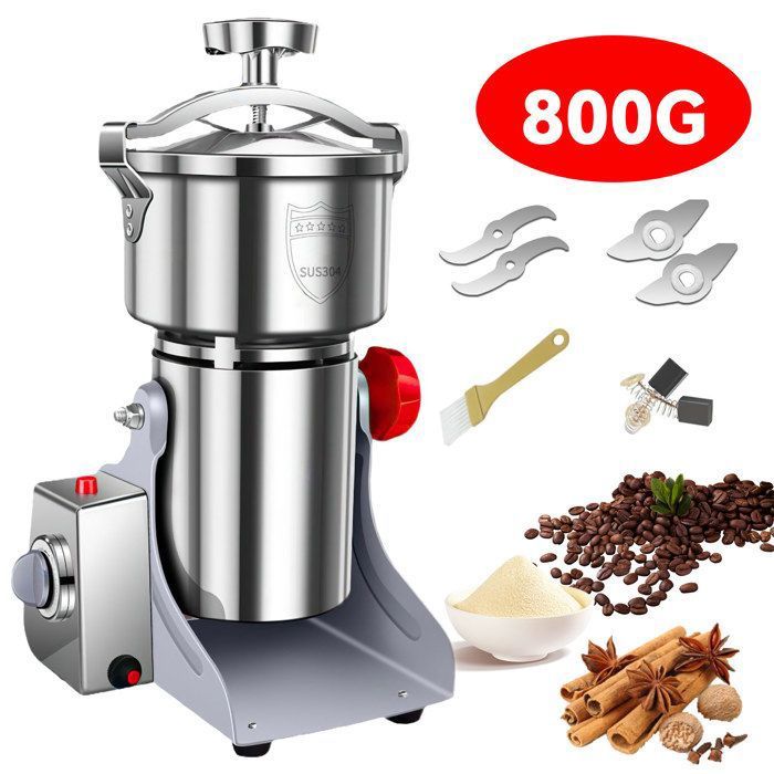 Meilleurs prix pour MOULIN A CEREALES Inox 800 g – Broyeur à Grains 3500 W – Ultra Puissant pour Grains Céréales Épices Herbes Médicinales
