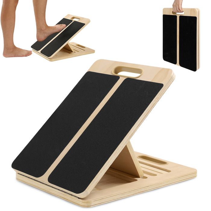 Planche inclinée en bois Plateforme Etirement Mollets & Chevilles 5 Niveaux Réglables pour Mollet Squats Jambes Talon Cheville