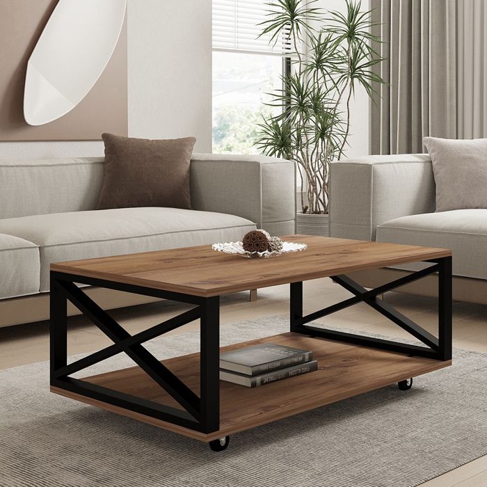 Table Basse Salon Lesegno Dmora Bois Noble Chêne Foncé Marron 98x60x34h cm Table Basse Salon Lesegno Dmora Bois Noble Chêne Foncé Marron 98x60x34h cm