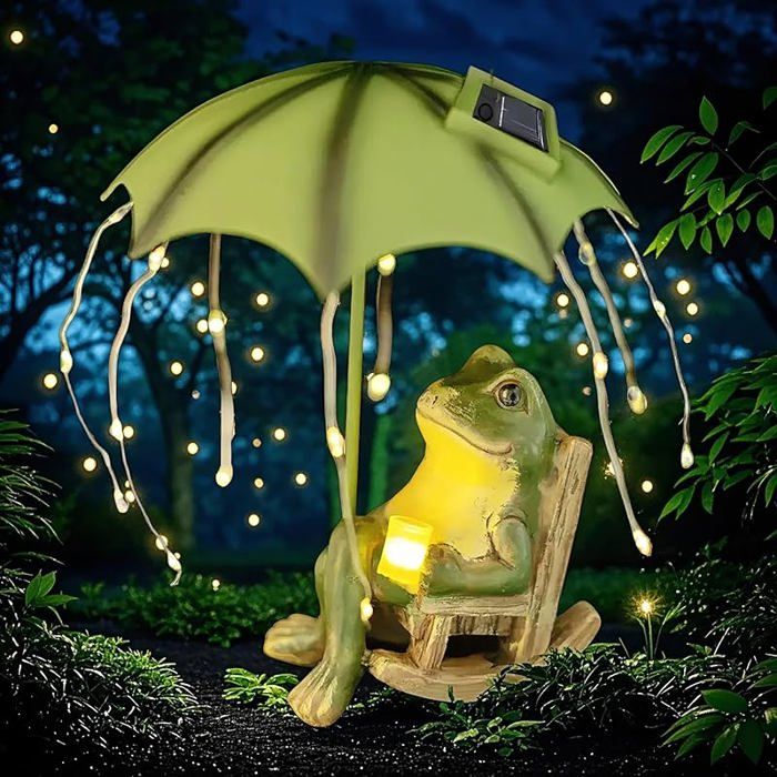 Statue de Grenouille SolaireGrenouille Résine avec LED Lampes SolairesStatue Jardin Exterieur pour Terrasse Cour Pelouse