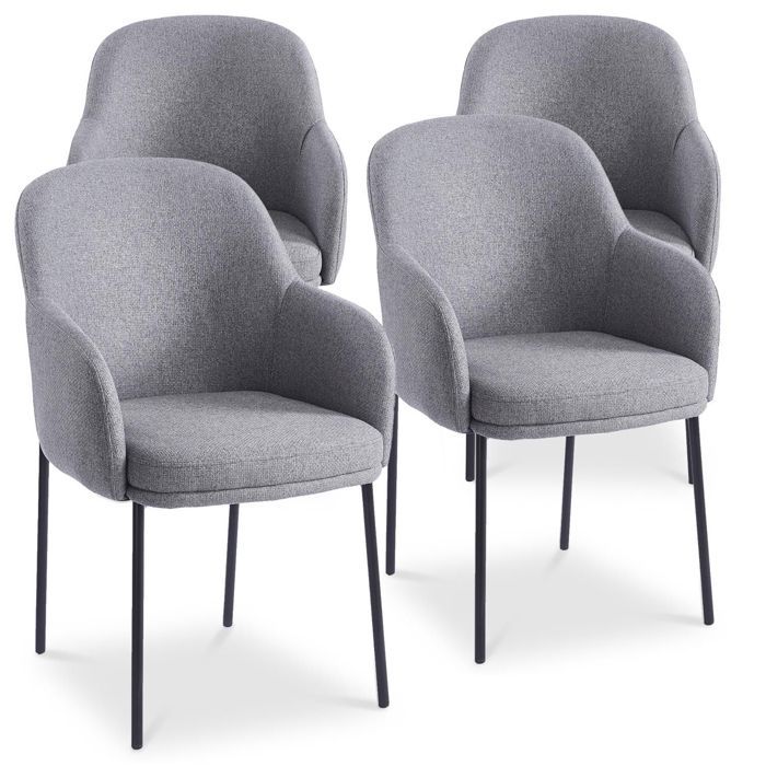 MENZZO Lot de 4 chaises modernes matelassées Inaya Métal Noir et Tissu Gris - Chaises Salle À Manger MENZZO Lot de 4 chaises modernes matelassées Inaya Métal Noir et Tissu Gris - Chaises Salle À Manger