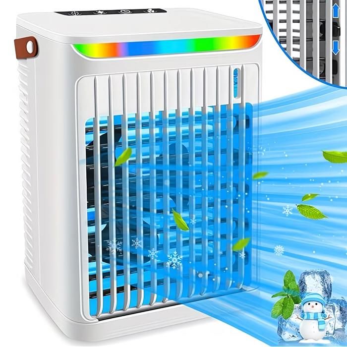 Climatiseur portable - FOCLATUNER - 5‑en‑1 - 3 vitesses - Oscillation & minuterie - Alimentation USB