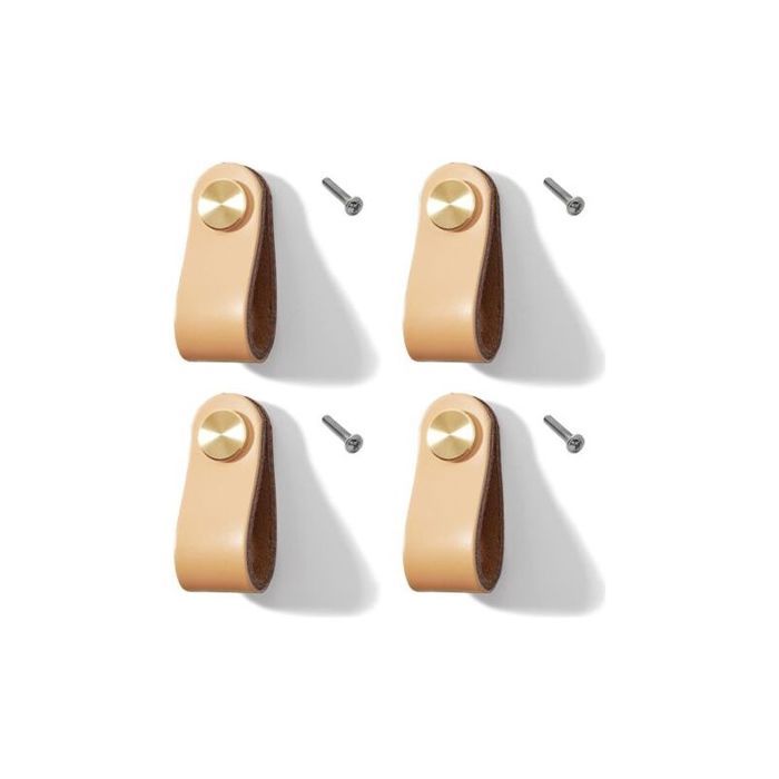 Lot de 4 poignées de meubles en cuir pour placards de cuisine et armoires (beige un seul trou)