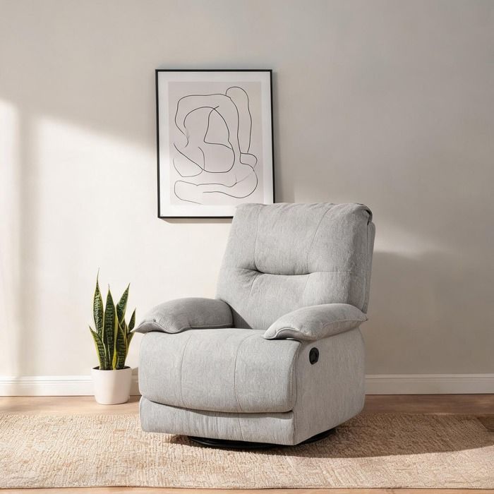 Fauteuil inclinable manuel en polyester aspect lin gris clair 89x98x101 cm