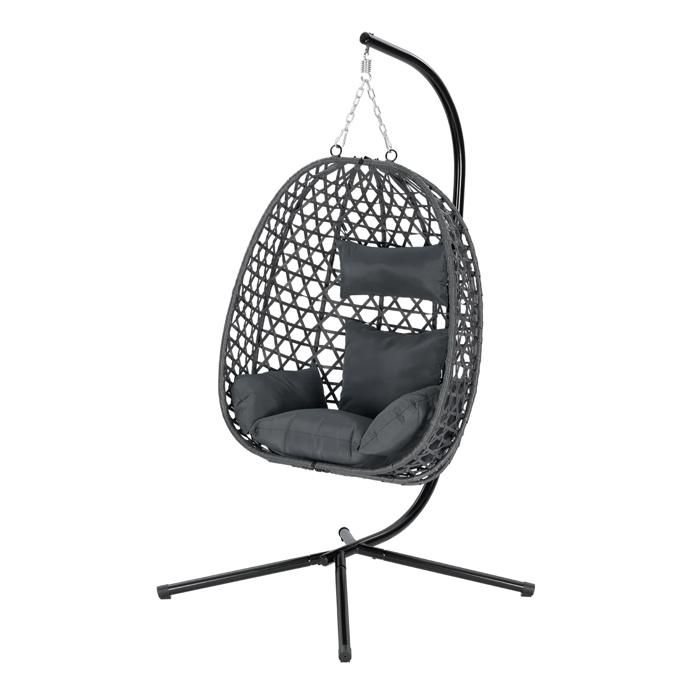 Fauteuil suspendu avec support 105 x 105 x 195 cm rotin PE et métal gris foncé réglable en hauteur coussins inclus 150 kg