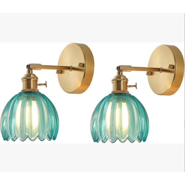 Lampe Murale Vintage en Verre Douille E27 Interrupteur Rotatif Abat-Jour Pétale pour Chambre Couloir Bleu 2 Pièces LUSTRE