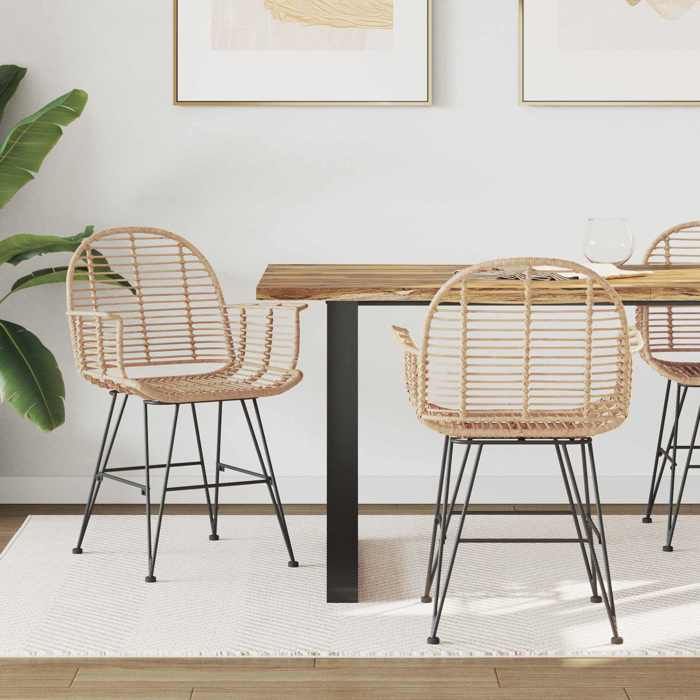 Chaise de Salle à Manger 2 Pc Naturel 57 x 55 x 85 cm en métal avec accoudoirs pour Salle à Manger et Cuisine 46886