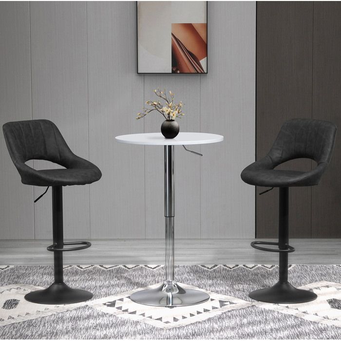 Tabouret de bar lot de 2 pivotant réglable en hauteur gris simili cuir métal avec dossier et repose-pieds FOLYNA