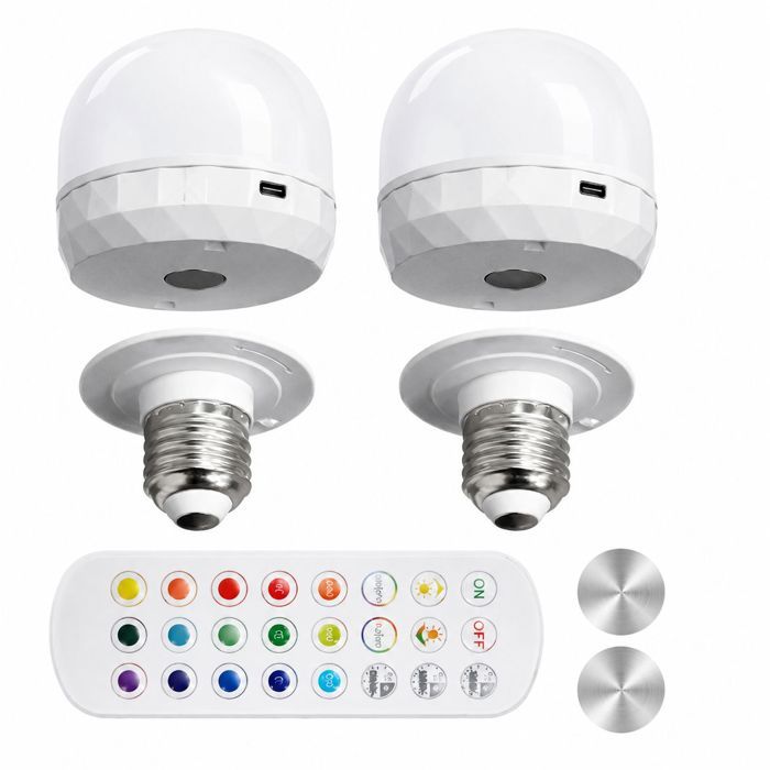 2PCS Ampoule LED RGB E27 Type-C 1800mAh Télécommande minuterie multicolore pour chambres et salons Double installation