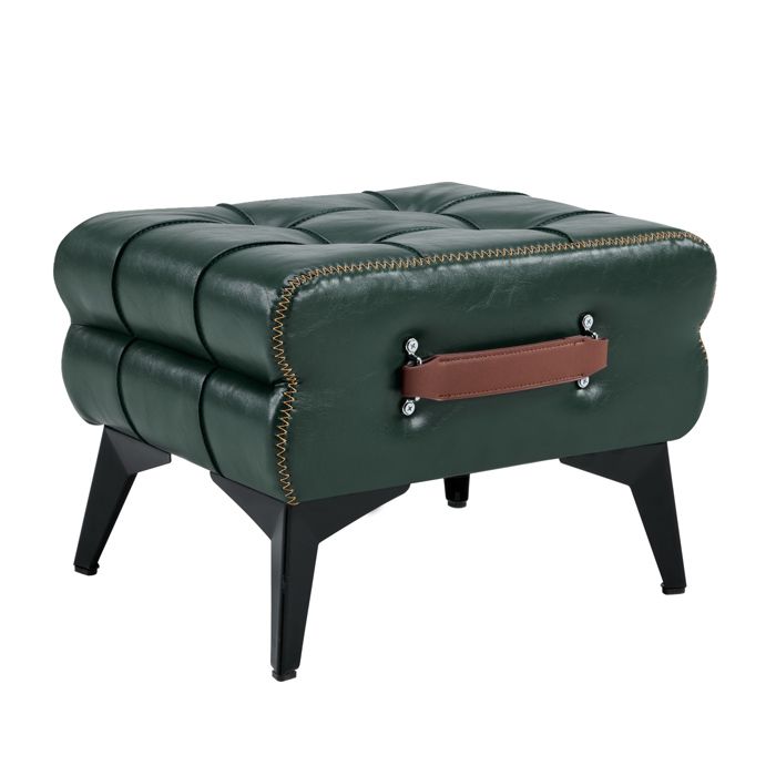 Tabouret repose-pieds vert en simili cuir PU – poignée pieds en acier – 43 x 33 x 30 cm