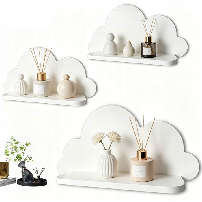 Étagère murale-Étagère nuage-Lot de 3-Forme nuage-Style nordique-PVC-Installation facile-Design allemand-Durable-Rangement-Blanc