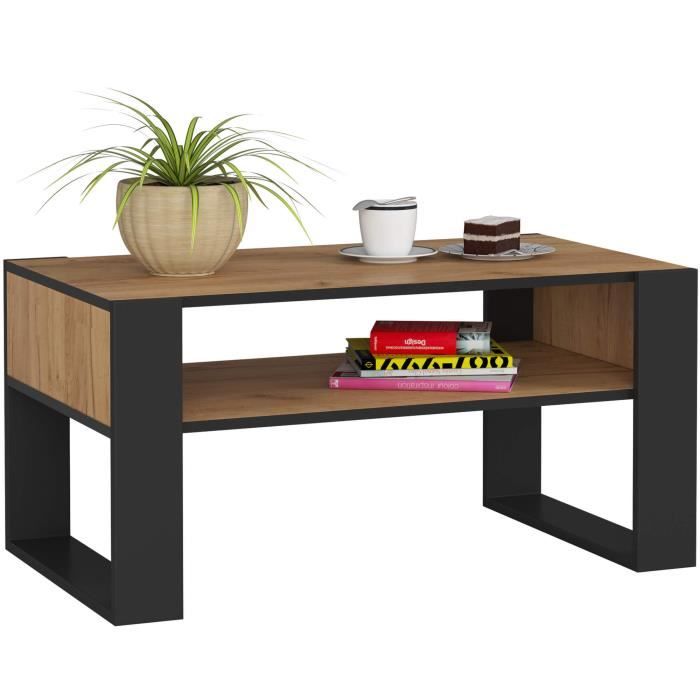 table à café akord table basse domi chêne craft 92 cm couleur noir 92x53x45 cm