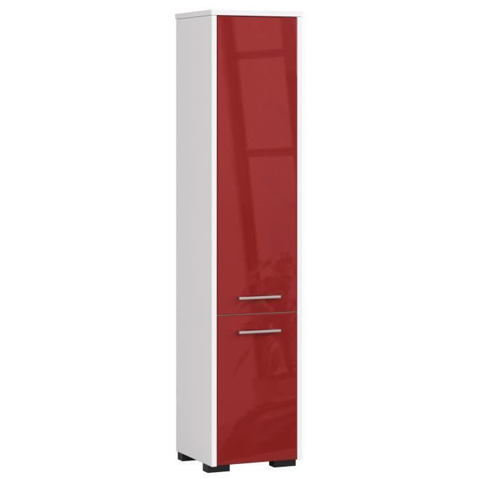colonne de salle de bain akord fin blanche 30cm (2 portes) rouge brillant - 5 étagères