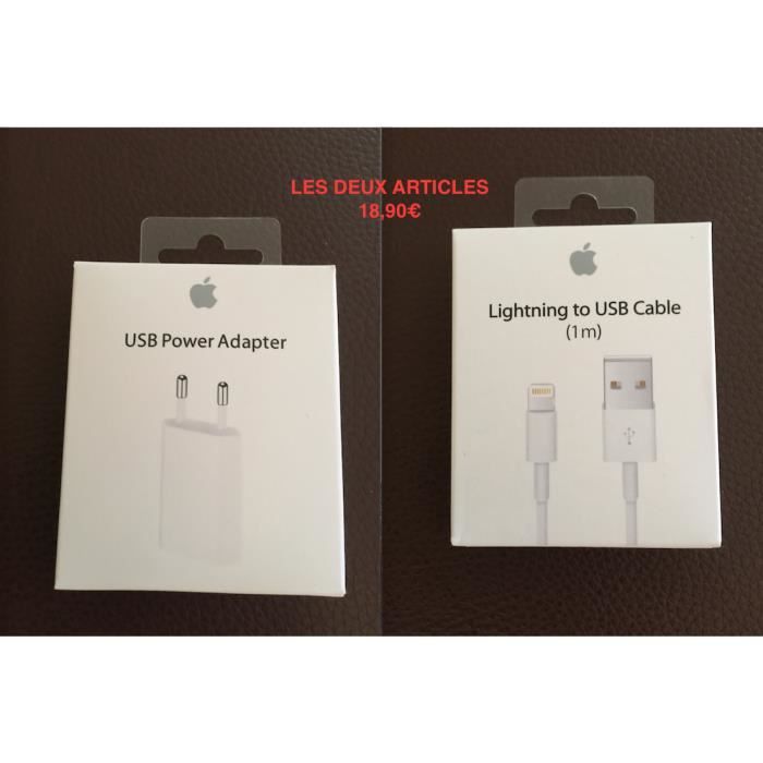 Adaptateur secteur + câble Lightning - APPLE - Original - Charge & données - Lightning - Compatible Apple