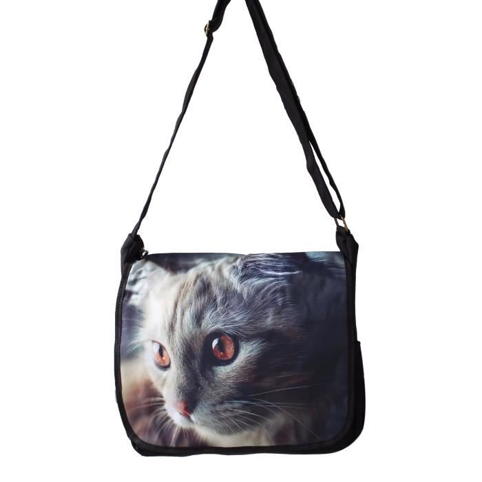 Besace En Tissus Chaton Chat Mignon Sac Reporter Messenger Bandouliere Noir Cdiscount Bagagerie Maroquinerie