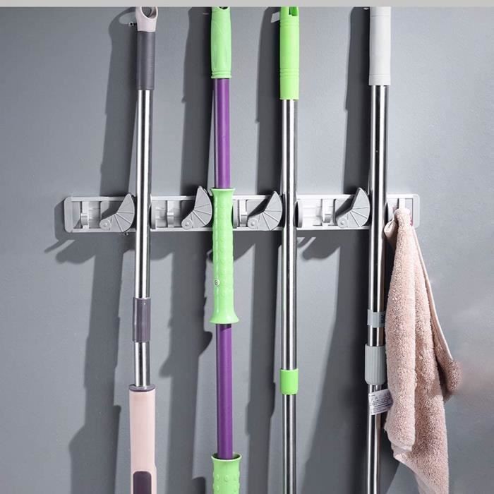 Porte Balais Mural Weiclianhp - 3 Supports + 4 Crochets | Rangement Garage/Buanderie Sans Percer