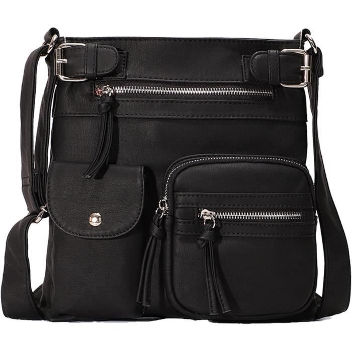 Sac ?� Bandouli?�re Femme - Noir - Cuir - Multipoche - Etanche Noir - Cdiscount Bagagerie 