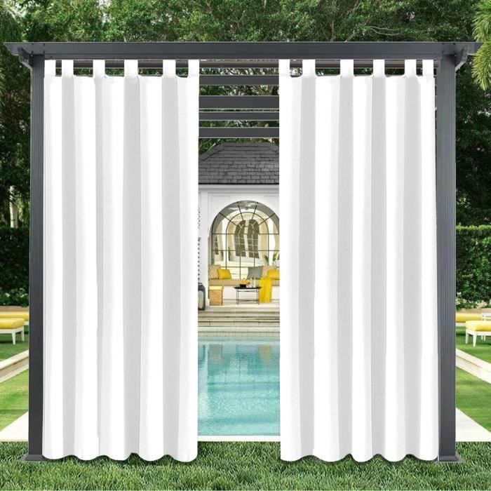 Rideau Extérieur Imperméable Blanc 122x182 Cm - Pour Pergola, Terrasse, Jardin - Œillets Antirouille