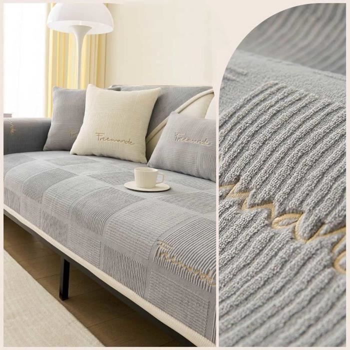 Housse De Canapé D'angle Antidérapante 5 Places - Ensemble 7 Pièces (sièges + Accoudoirs) - Tissu Extensible Lavable - Protection Complète