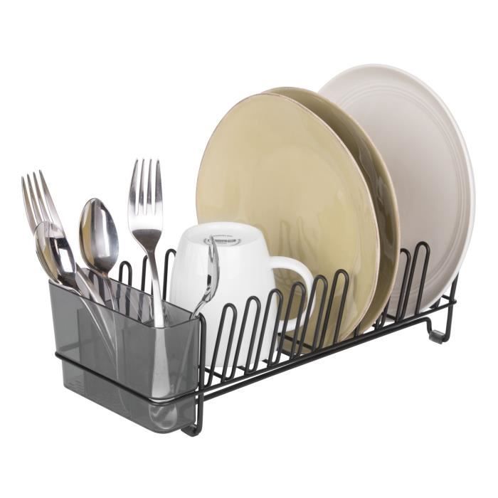 MDesign Steel Compact Modern Dish Drying Rack w/ Cutlery Tray - Black ...