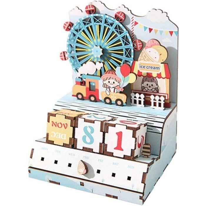 IKOPFLN Calendrier Perpétuel En Bois - Forme Grande Roue Vintage - Déco Bureau Et Table - Réutilisable Année Après Année