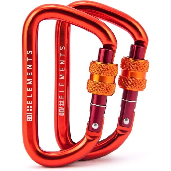 Mousqueton GO!elements Strong 8 – 12 KN (1200 Kg), Vis, Anodisé, Alliage Alu – Lot De 2 Ou 6 – Multicolore