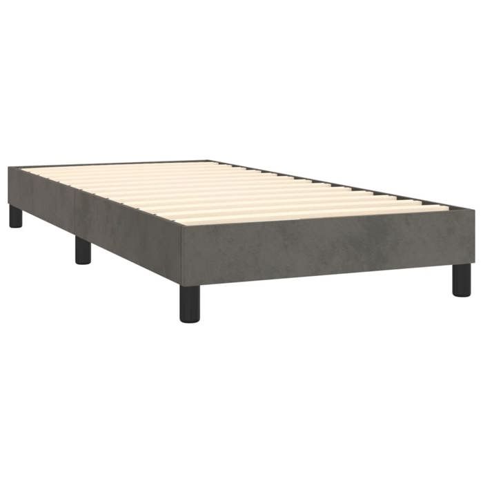 Sommier a lattes sur pieds cadre de lit 100x200 cm tissu velours gris fonce TDL0207147