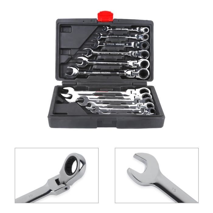 Tête Fixe Clé Set Ratcheting Combinaison Clé Poignée Outils de réparation 8-19 mm